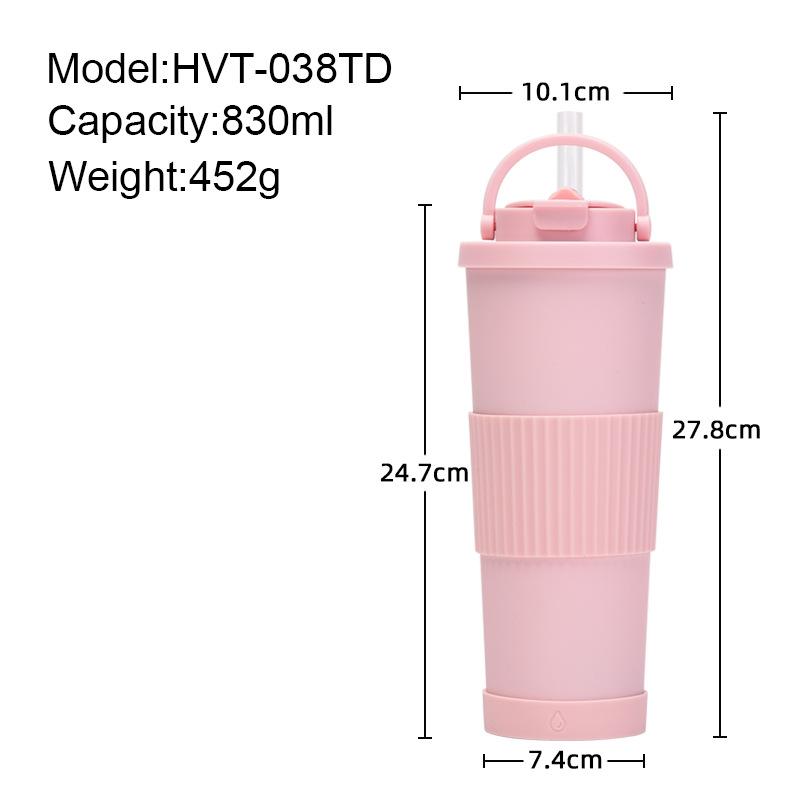 830Ml Large-Capacity Thermos Cup, Convenient Handle, One Cover, Double Drink Belt, Waist Cover, Water Cup, Large Hole Straw, Water Cup
