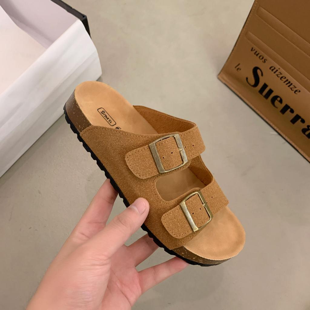 Leather platform shoes women's summer wear new half slippers with Boken cool slippers