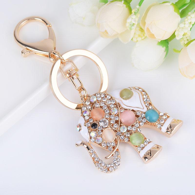 Exquisite Precious Stones Inlaid Thailand Elephant Car Keychain Elegant Pendant Gift for Friends Key Chains Ring Porte Clef