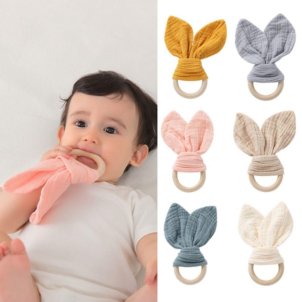 Rabbit Ears Baby Wooden Hand Grasp Toy Natural Wooden Chewing Appease Toy  Infant