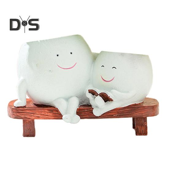 Smile Face Planter Resin Reading Lady Head Girl Face Flower Pot Double Head Succulent Planter with Drainage Hole for Home Office Balcony