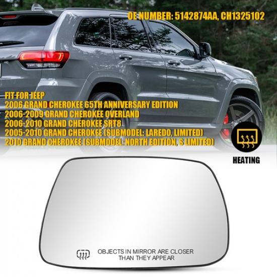 Right Hand Replacement Passenger Side Mirror Glass For 05-10 Jeep Grand Cherokee