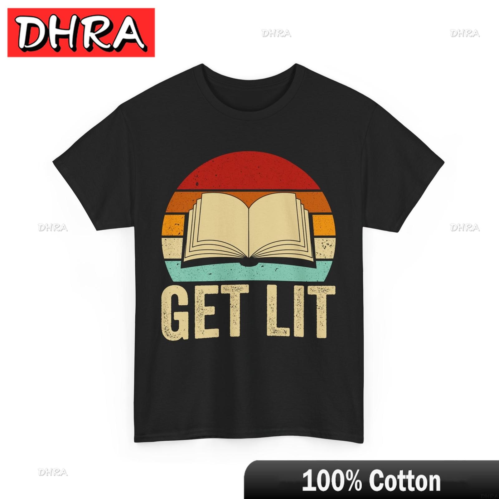 Funny Meme TShirt Get Lit with Books Funny Meme Shirt Comfy Bold Tshirts Red Cool Cute Classic TShirt Compression Couples S