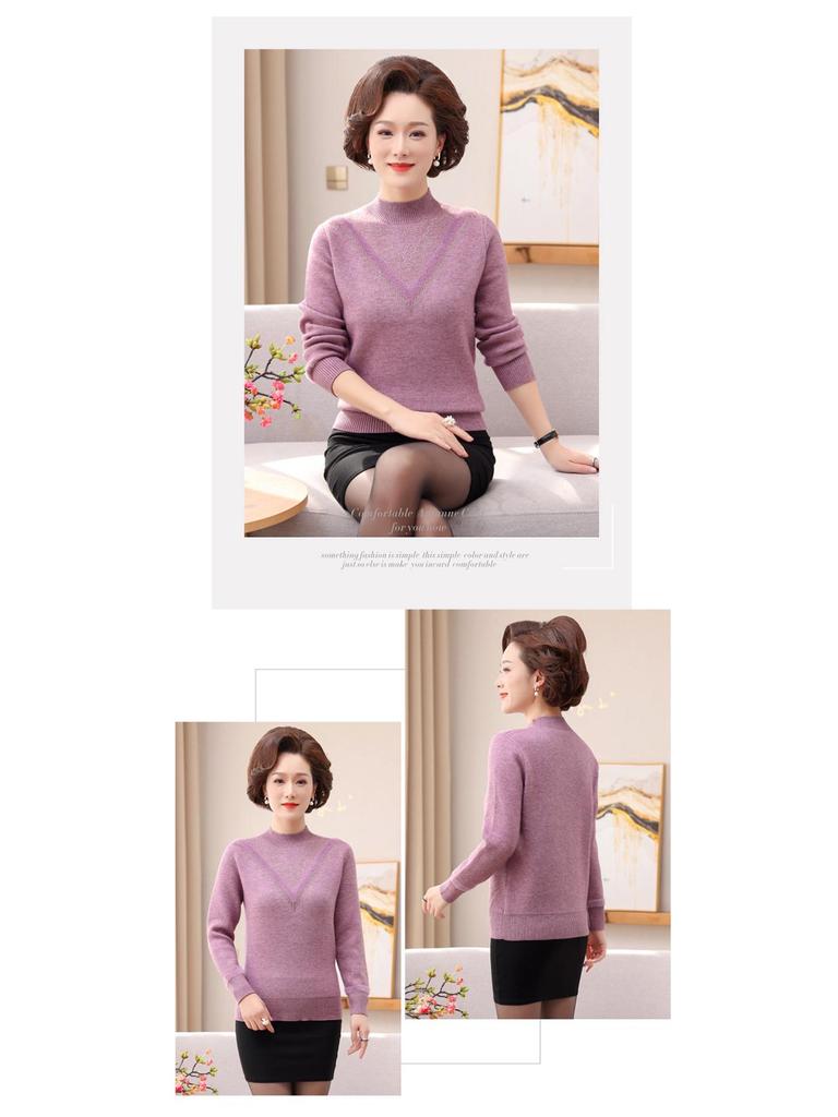 Mom's Winter Velvet Sweater - Stylish High-Neck Base Layer for Middle-aged & Elderly Women