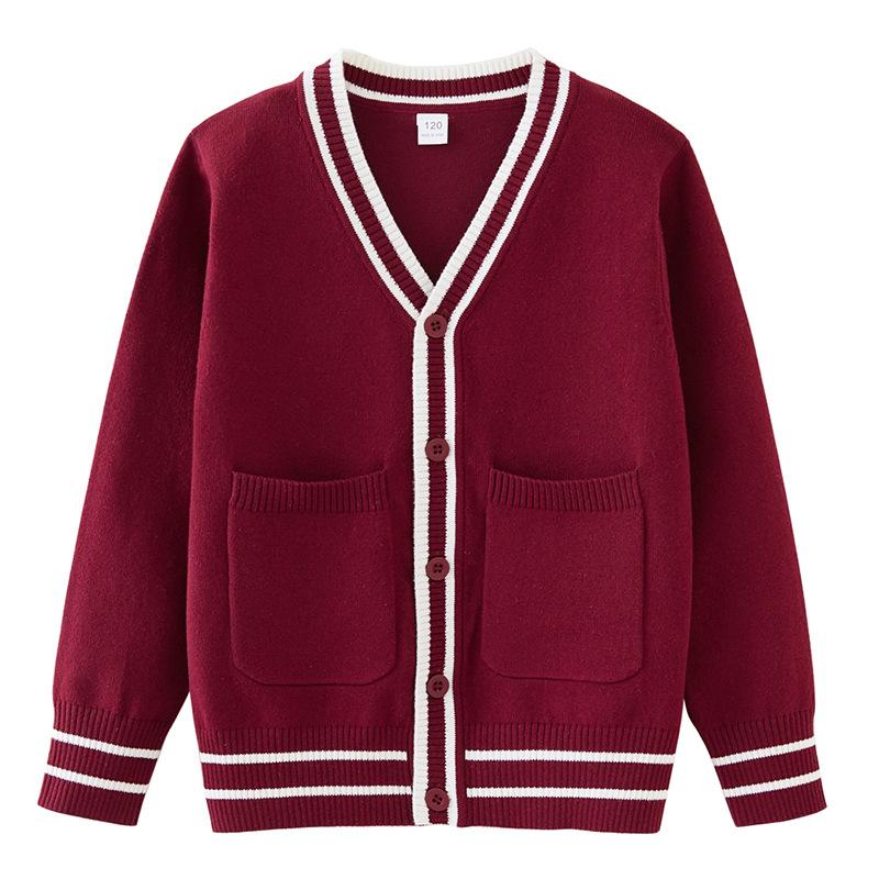 Parent-child Outfit Contrast Color Pockets Medium and Large Children's Knitted Cardigan College School Uniform Girls Sweater Jacket