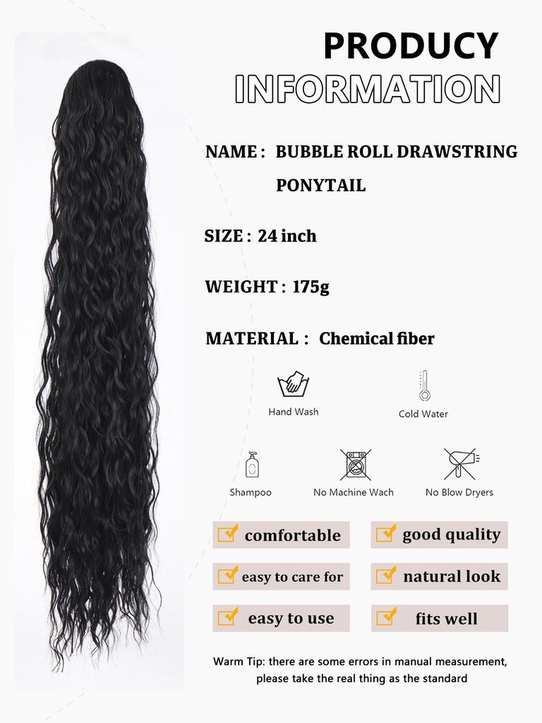 24 Inch Synthetic Curly Ponytail with Extended, Fluffy African Drawstring, Rubber Band Wig, Ponytail