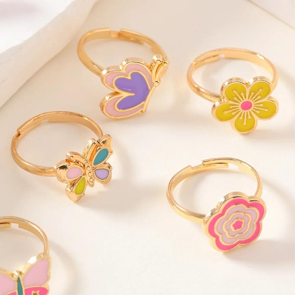 9Pcs Adjustable Rings for Girls Women Flower Butterfly Heart  Alloy Ring Fashion Beauty Jewelry Christmas New Year Gift for Girl