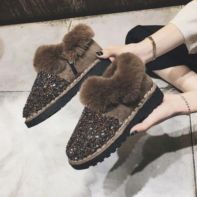 Bottes de Neige pour Femmes Chaussures Sexy à Bout Rond pour Femmes Strass Élégantes à Talons Bas Plus Chaud Y2k Antidérapantes en Promotion Gyaru Pu