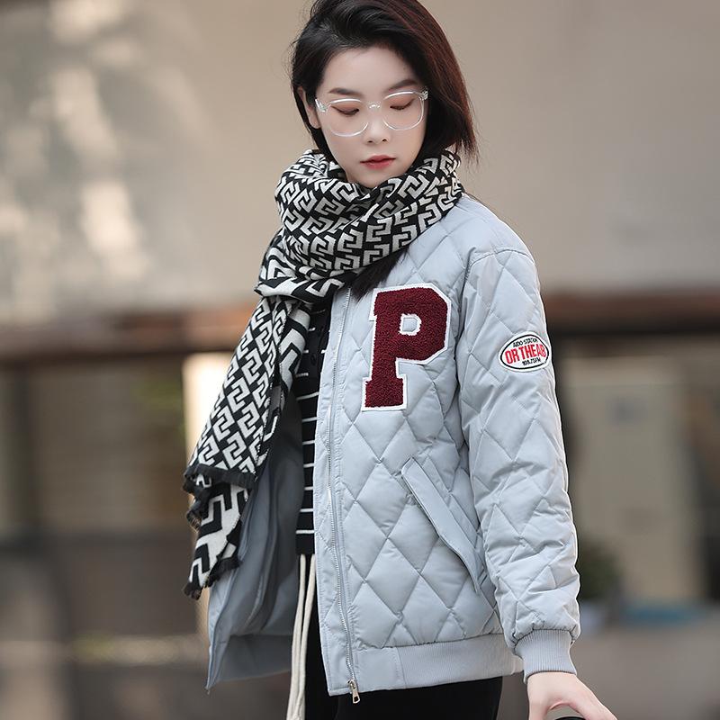 Winter retro Hong Kong style loose rhombus baseball jersey cotton-padded women's tide brand light cotton jacket