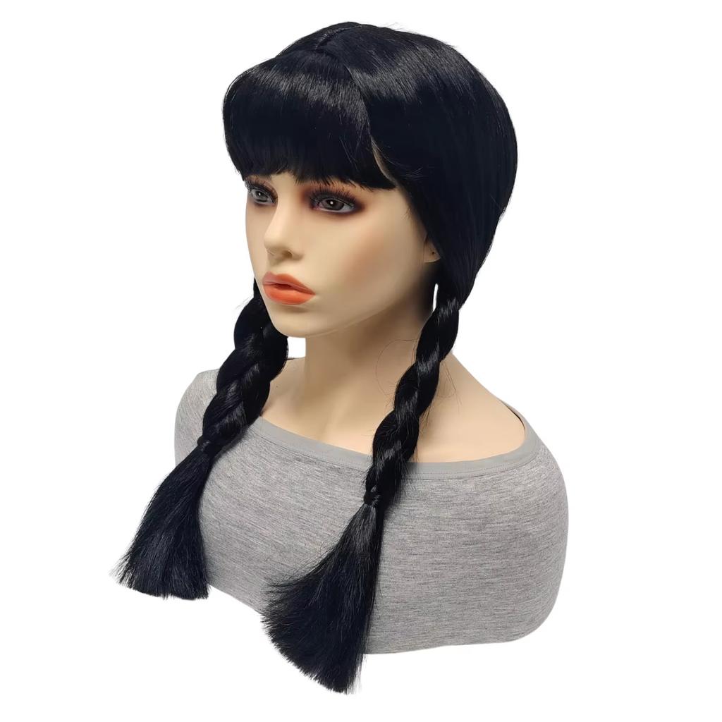 Wednesday Addams Cosplay Synthetic Wig for Halloween Christmas Anime Party April Fool's Day TV Series Inspired Costume Accessory