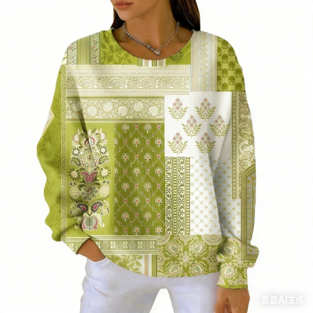 Spring Fashion Women's T-shirt Casual Vintage Print Pullover Women Long Sleeve Clothing Outdoor Casual Tees Top