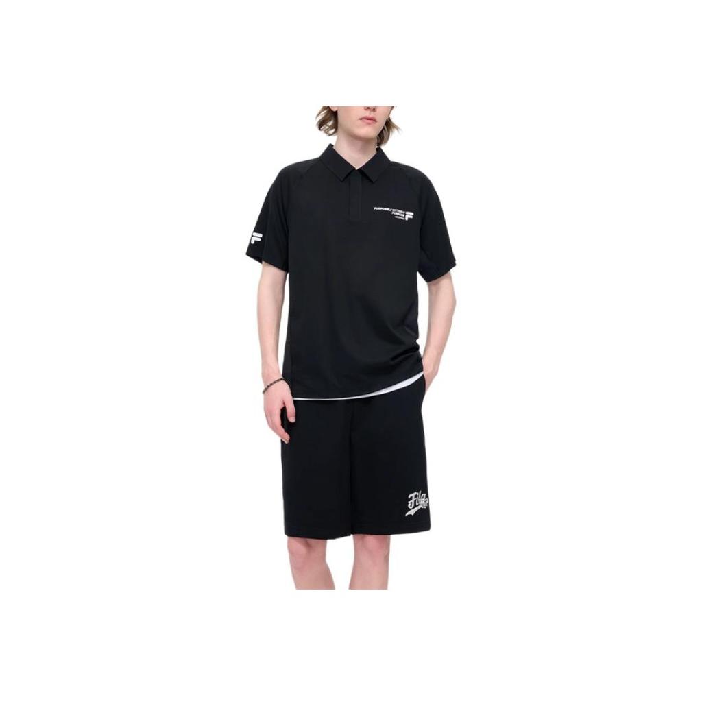 FILA Urban Tech Breathable Letter Sports Polo Shirt Men tops Deep-Black T11M421111F-BK