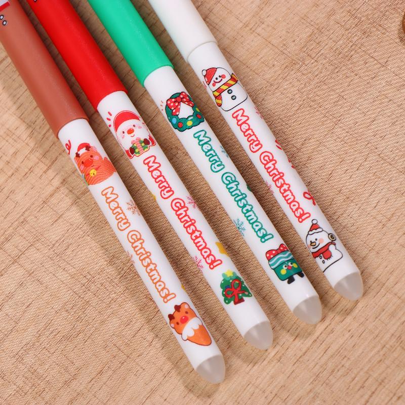 4Pcs Cartoon Christmas Santa Claus Snowman Elk Erasable Gel Pen Cute 0.5Mm Blue/Black Ink Signature Pens School Supplies