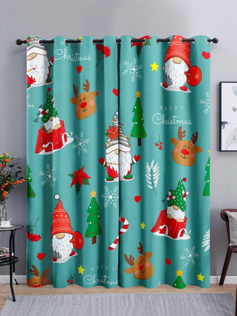 Curtains Cartoon Santa Holiday Curtains Bedroom Living Room Blackout Curtain Perforated
