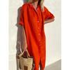 Abito Chemise Midi in Lino da Donna Bottoni Frontali Completi Tasche Laterali Spacco Laterale Oversize Ampia Tunica Traspirante Elegante Copricostume da Spiaggia Vestito Estivo