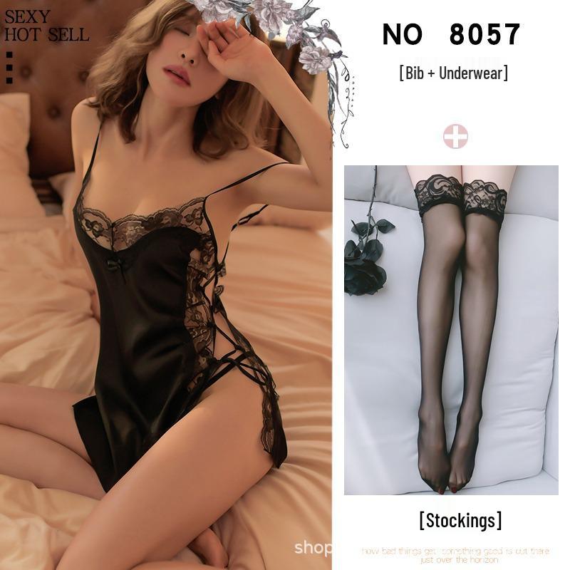 Plus Size Backless Faux Silk Slit Nightgown with Shoulder Straps