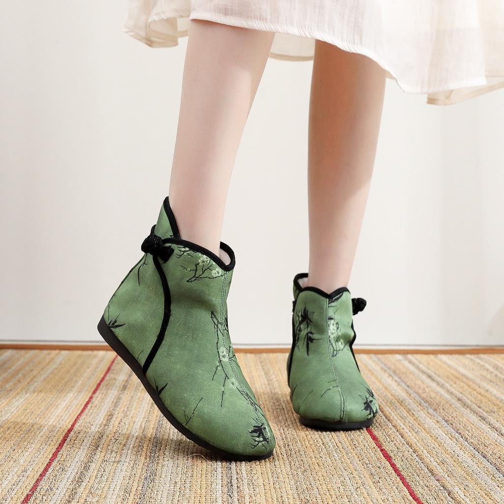 [Junzhu] 2024 invierno nuevo Hanfu antiguo botas de algodón elemento Han aumento de altura interno estilo nacional estampado bordado zapatos de mujer