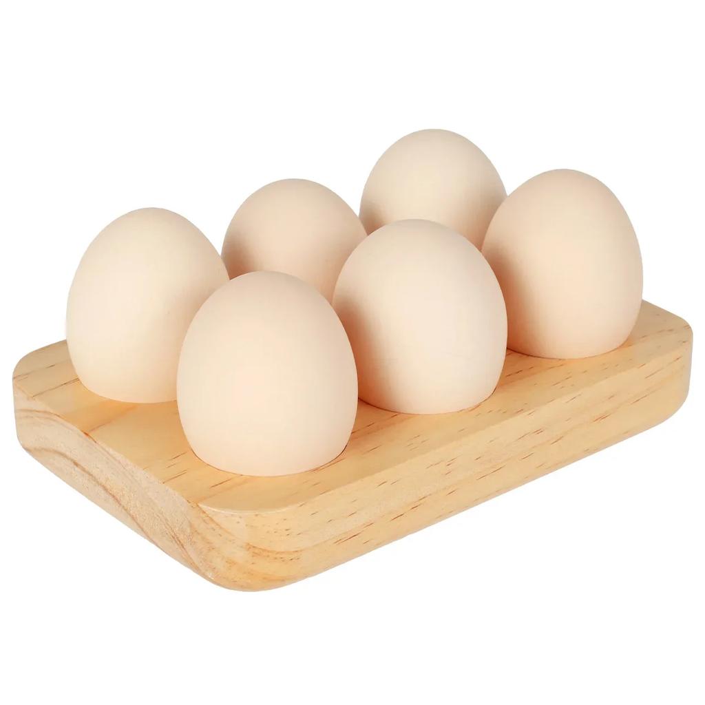 Egg Tray Wooden Egg Holder 6 Holes Egg Organizer Rack Space Saving Egg Plate Household Egg Storage Accessories for Kitchen Count