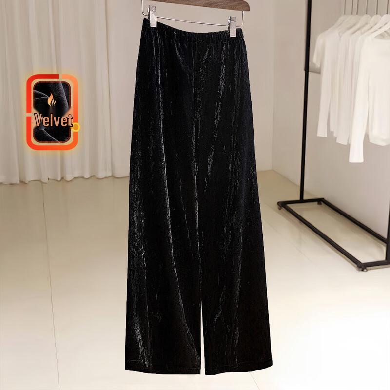

Women s Solid Color Retro Drapey Wide-Leg Warm Pants L