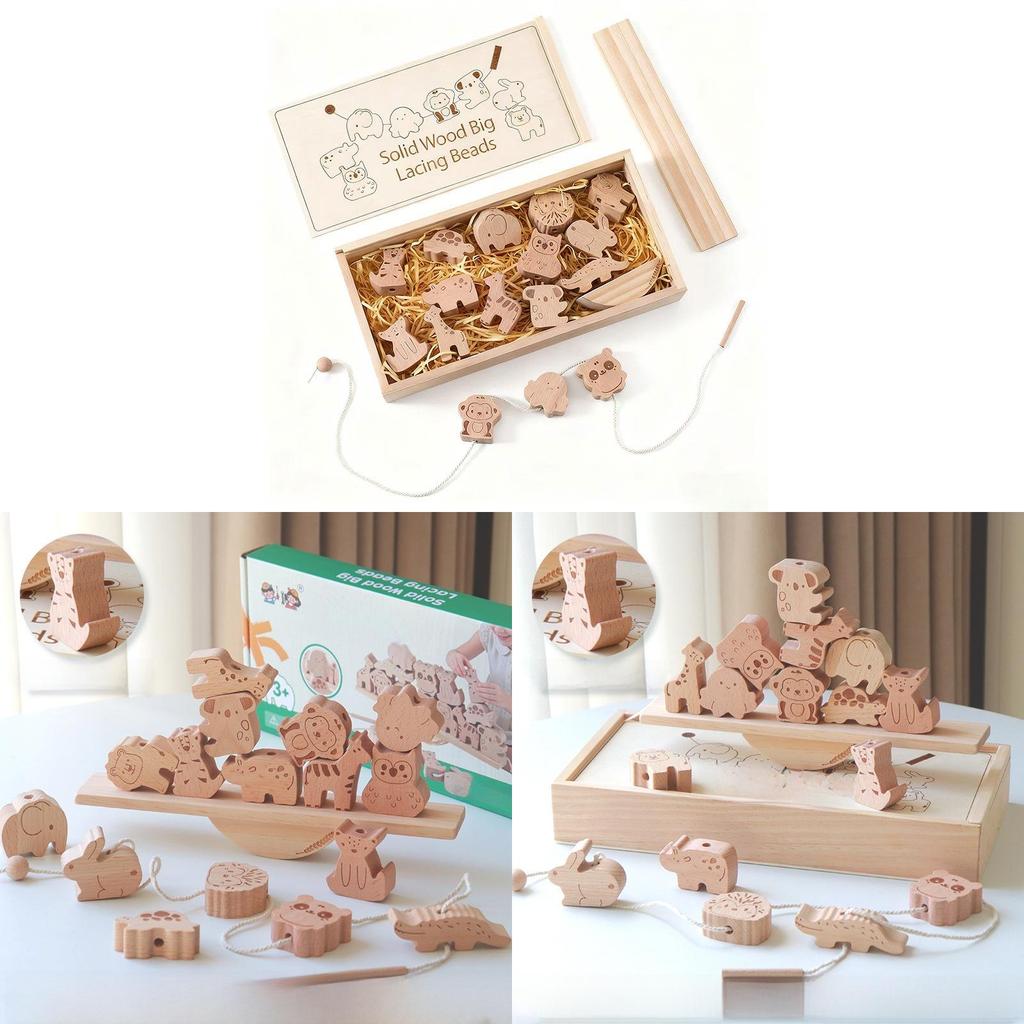 Wooden Animal Balance Seesaw With Building Blocks For Toddler Educational Play
