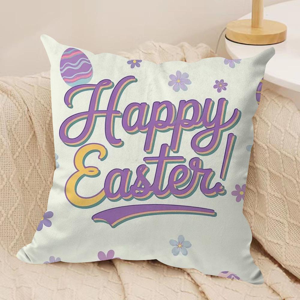 Happy Easter Bunny Cushion Cover Short plush Doublesided Print Square Throw Pillow Covers Sofa Home Cushion Decor