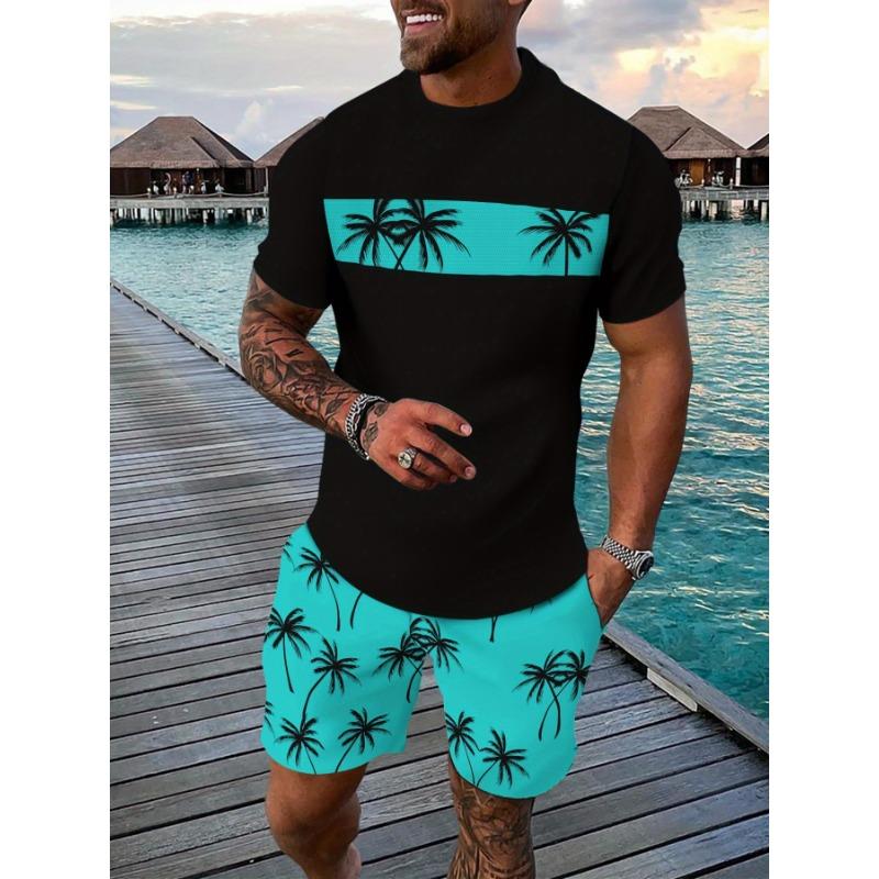 

Casual sports suit breathable outdoor men s T-shirt half pants suit summer 3D printing adult beach vacation casual shorts for men S