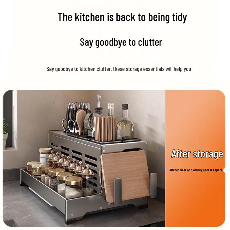 Multi-functional Kitchen Countertop Spice Rack with Knife Holder