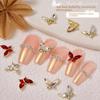 Luxury Crystal Butterfly Nail Art Accessories - Sparkling Gold & Red Design