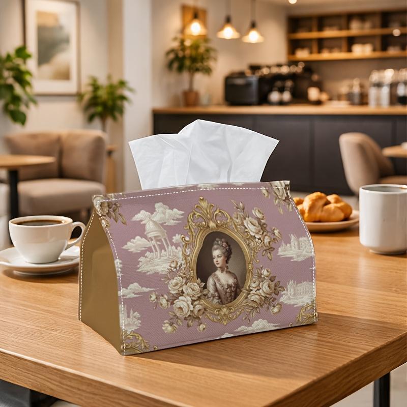 1pc Rococo Vintage Female Portrait Tissue Box with Floral Frame - Elegant Suitable for Rolls/Facial Tissues/Paper Napkins Holder, Napkin Storage Organ