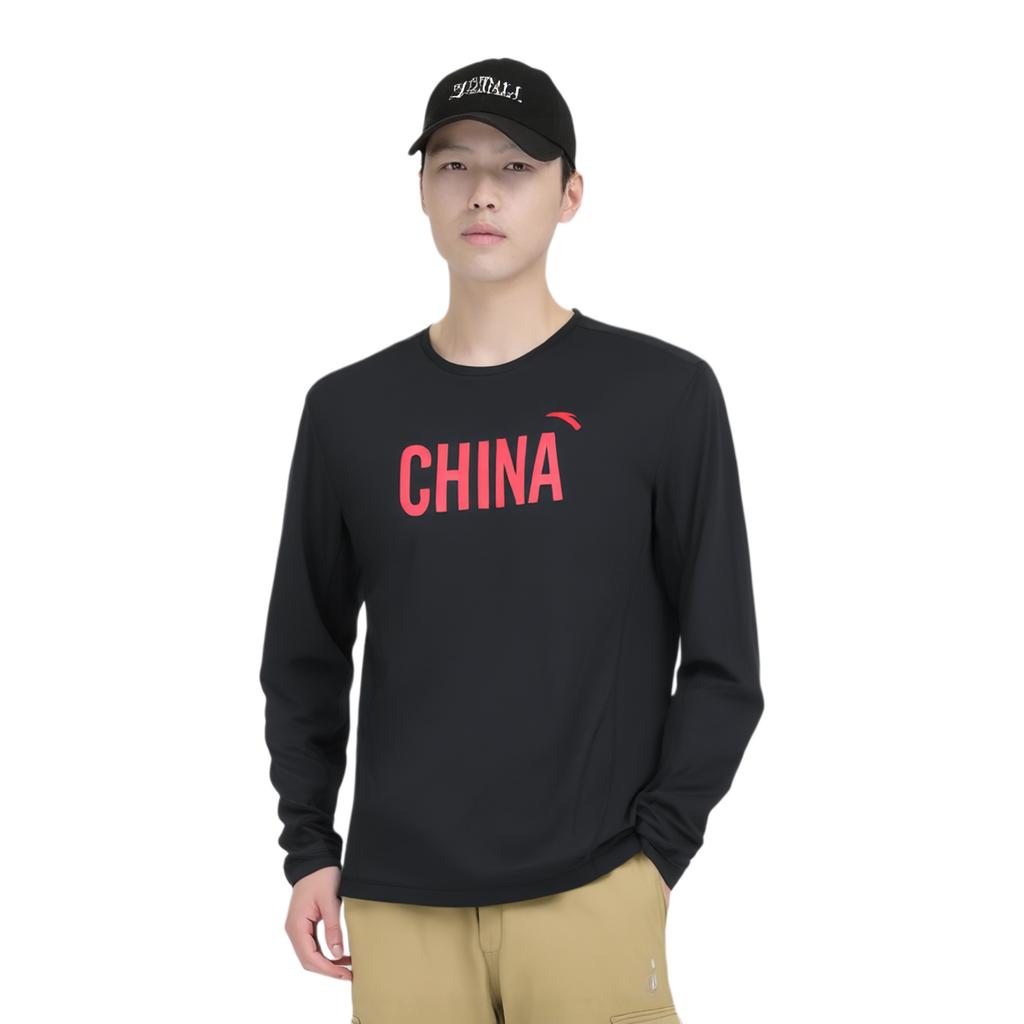 Anta All-Weather Series Letter Print Crewneck Long Sleeve Sweatshirt Men Tops Black 152210411-2