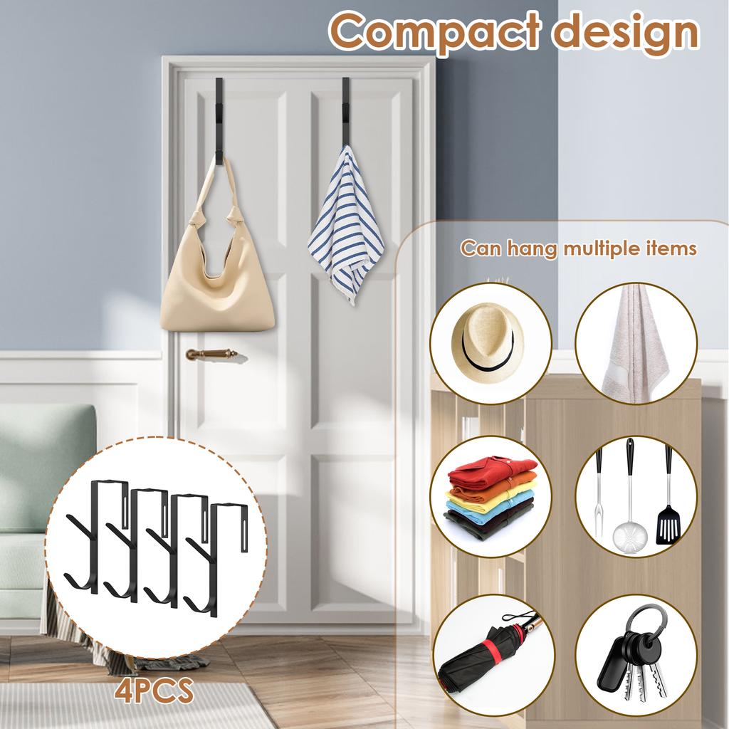 4Pcs Hooks Over The Door Hooks Adjustable Cubicle Bathroom Clothes Towel Hanger Metal Shower Kitchen Organizer Rack
