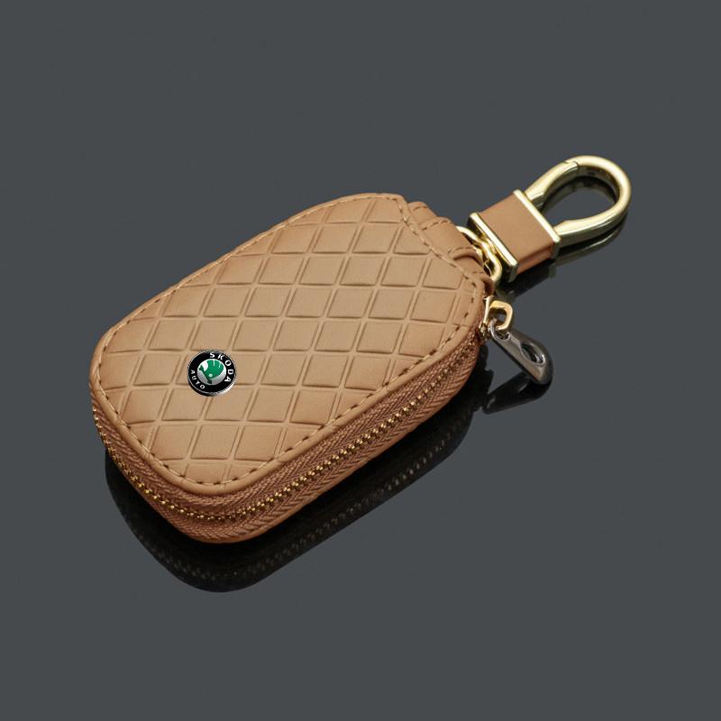 Genuine Leather Car Key Cover Storage Bag for Skoda RS Rapid Yeti Karoq Vision Octavia Kodiaq Kamiq Fabia Car Accessories Tools hkpx25