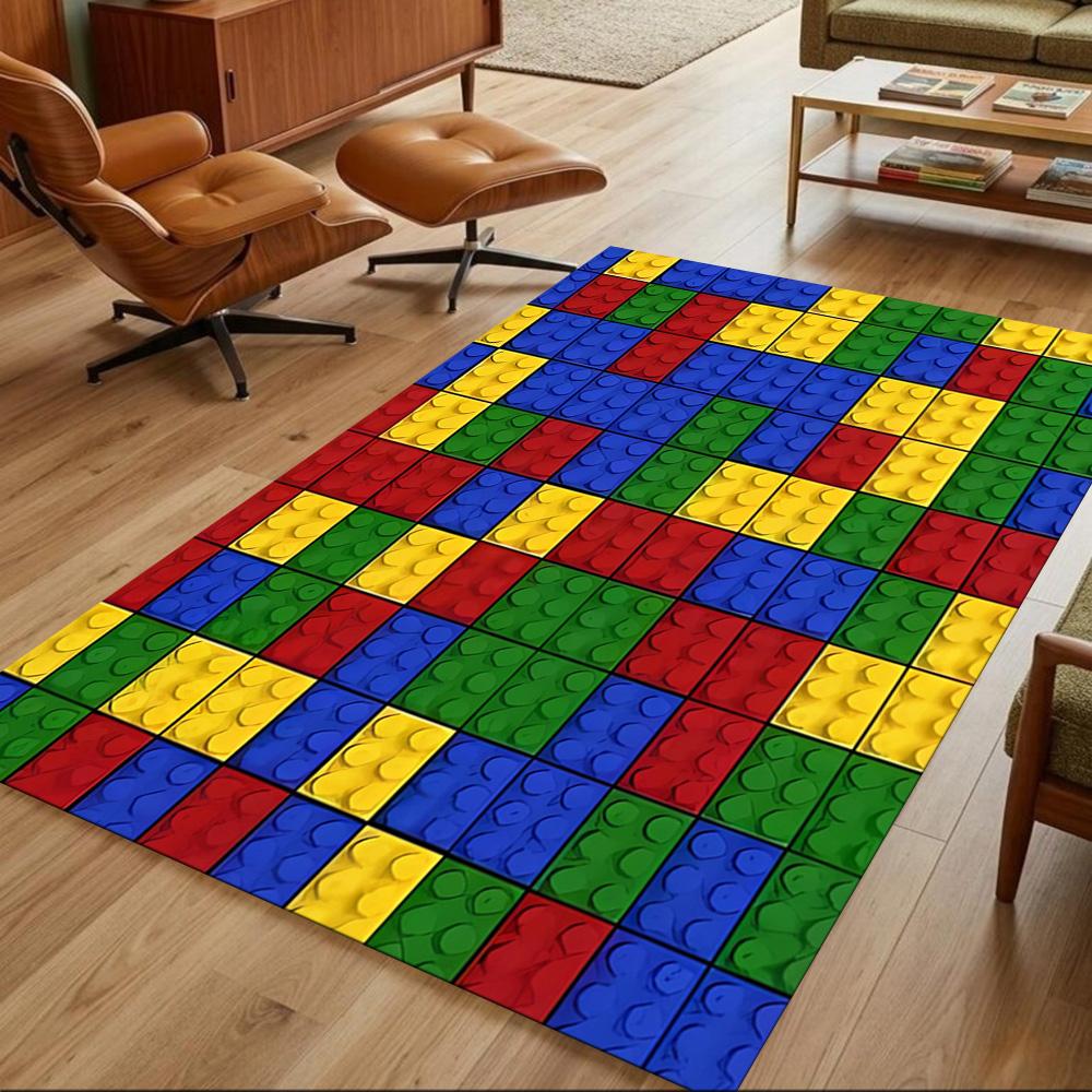 Colorful Building Blocks Pattern Non-Slip Home Carpet Design for Office Decor Living Room Bedroom Gift