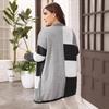 Large size women's clothing, European, American autumn and winter knitted cardigan, new striped wool knitted sweater, fashionable and versatile