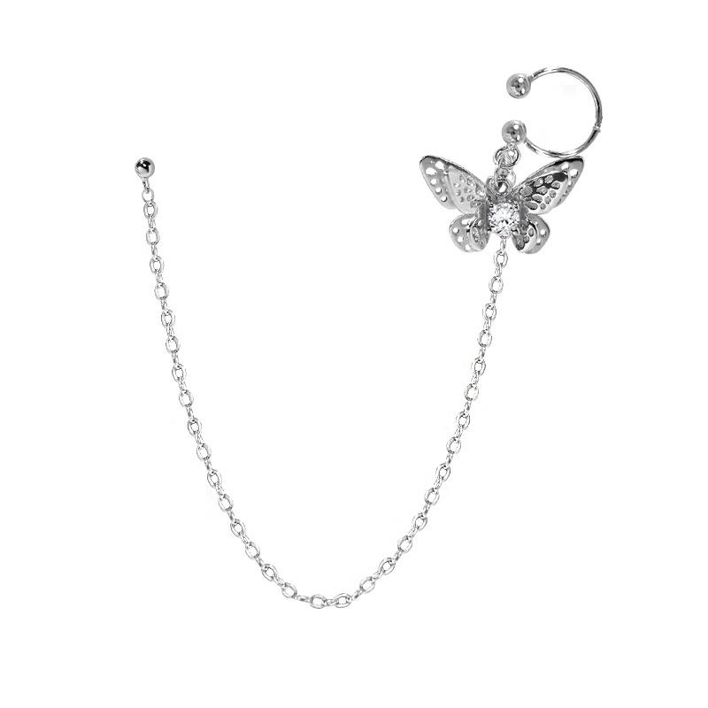 Japanese And Korean Students Simple Integrated Ear Clips Women'S New Versatile Early Spring Temperament Mori Diamond-Encrusted Butterfly Earrings