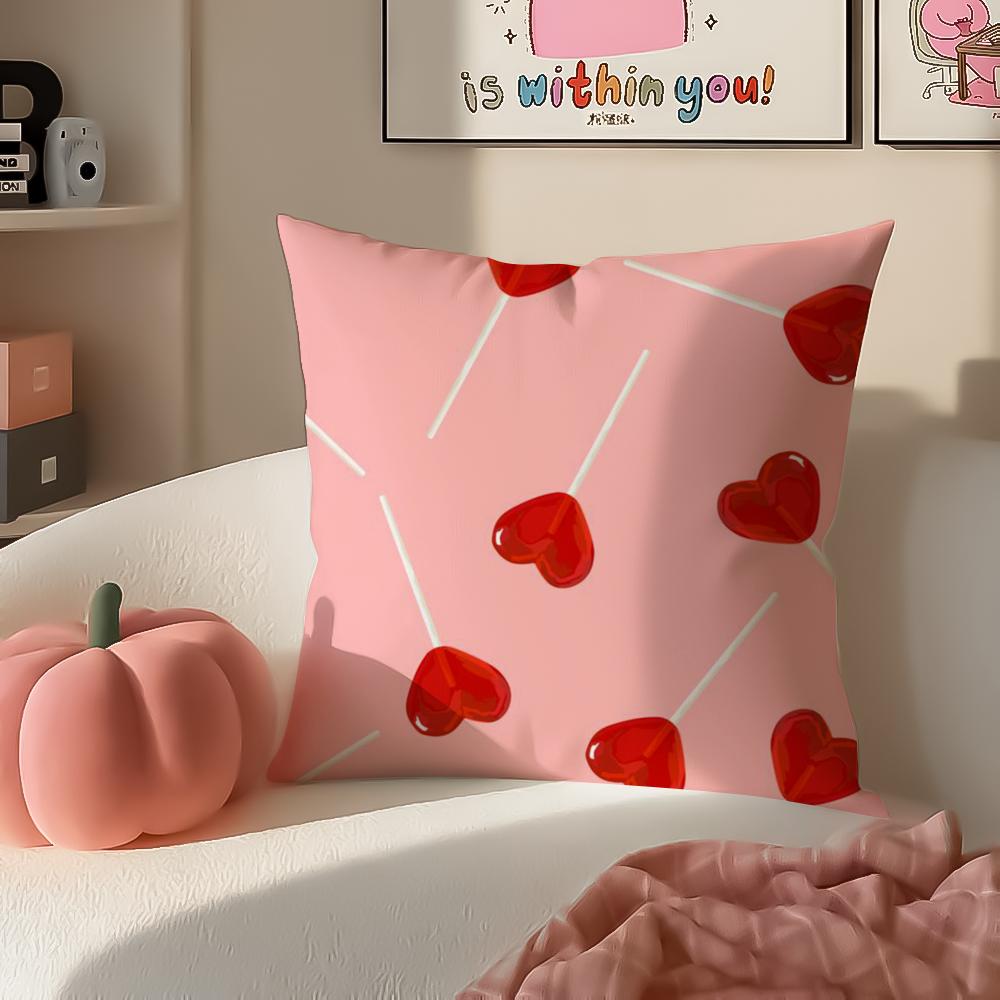 Sweet Graphic Element Lovely Heart Cushion Cover Pillowcase Short Plush Invisible Zipper Room Sofa Cushion Cover