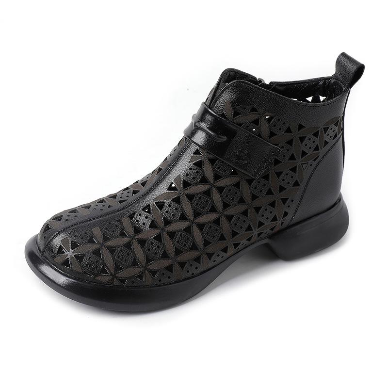 Fashion GKTINOO 2025 Summer Ankle Boots Genuine Leather Shoes Women Low Heels Sandals Side Zip Boots Cutout Breathable Mujer Zapatos