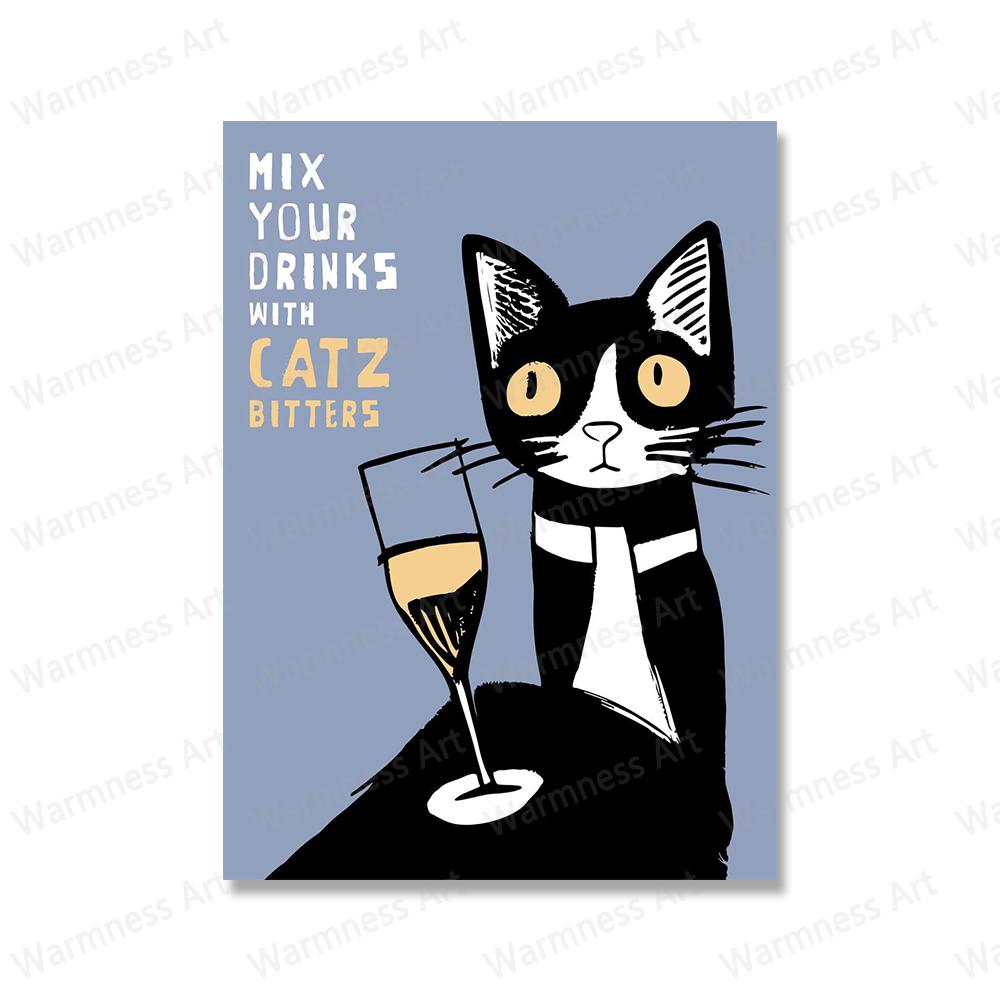 Funny Cats Drink Red Wine Poster Classic Advertising Alcohol Champagne Canvas Painting Prints for Living Room Home Decor Picture