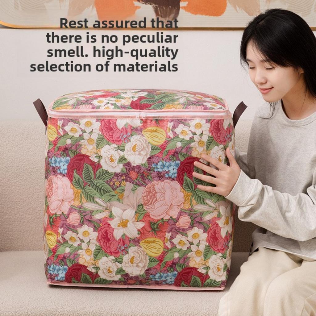 Oversized Flower Folding Woven Storage Bag -180L Capacity, Waterproof and Durable, with Zipper Closure, Waterproof Storage Bag, Under Bed Storage