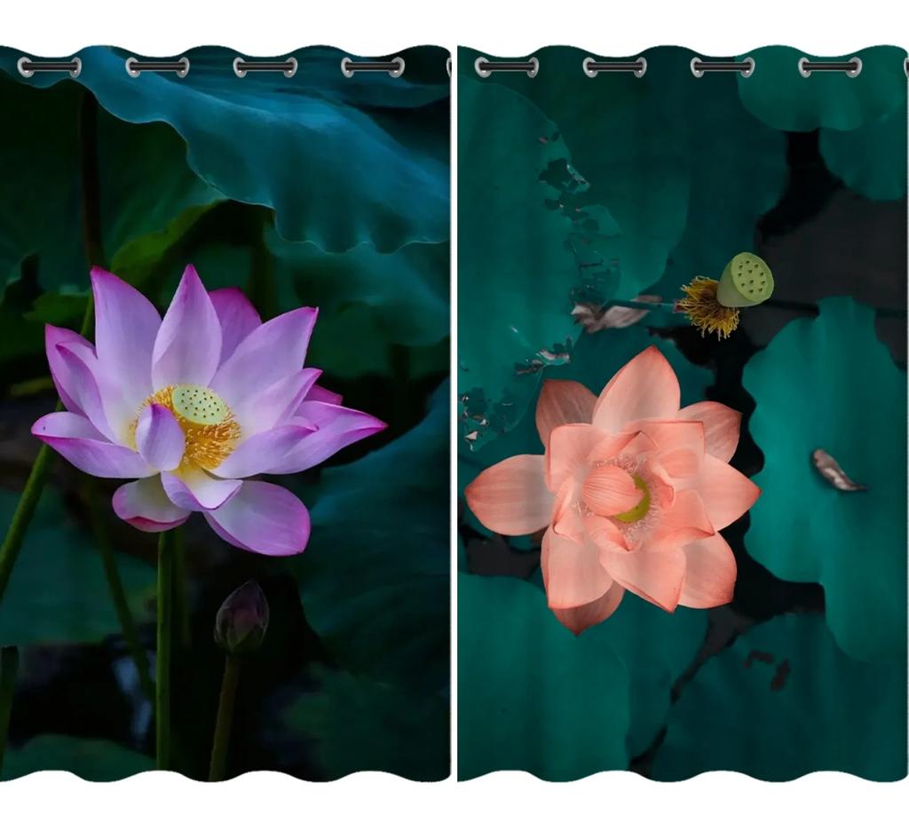 Chinese Lotus Floor-to-ceiling High Shading Curtain Bedroom Living Room Decoration Blackout Curtain Fabric Drape Lotus Style