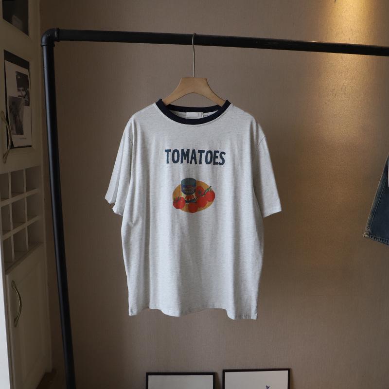 

Женская футболка с коротким рукавом в корейском стиле, свободная, повседневная, с цветным блочным принтом, 2025 One Size