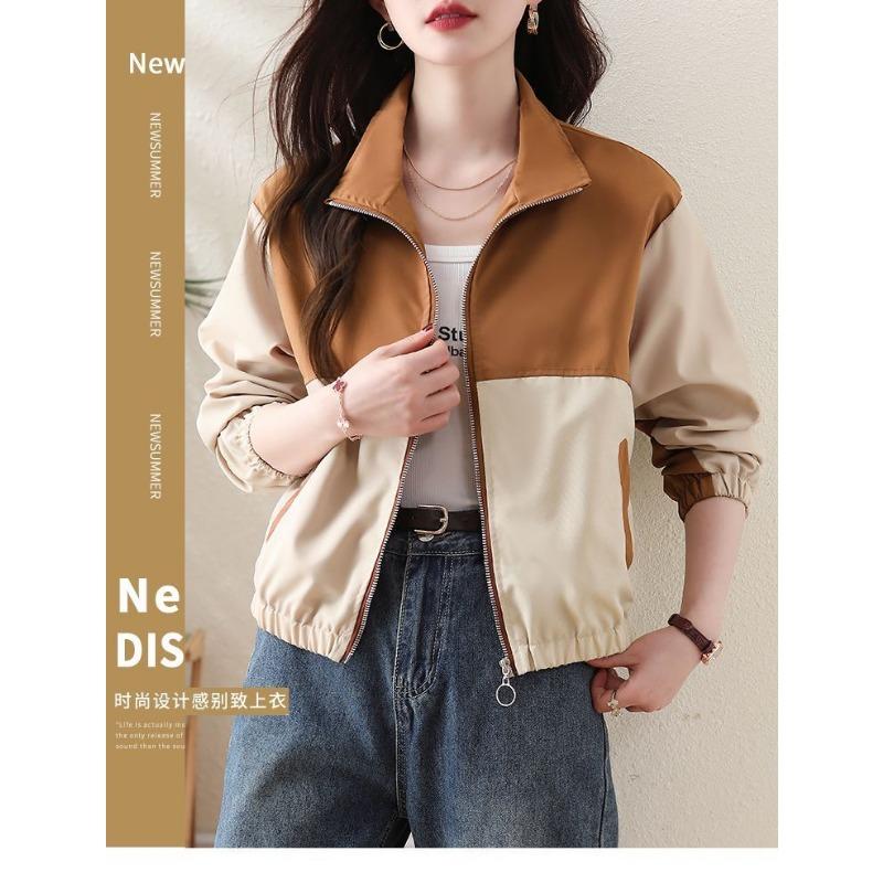 Jacket Women's 2025 New Autumn Style Splicing Contrasting Loose Casual Short Jacket Outer Top