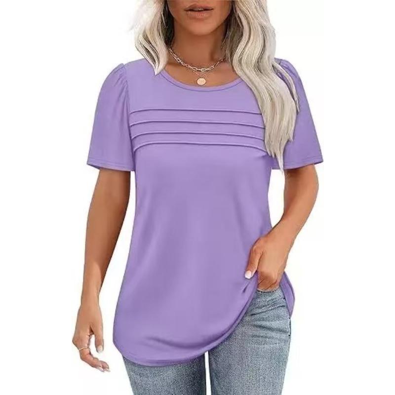 BITCED Women's Fashion Casual Solid Color Print Short Sleeve O-Neck Blouses & Shirts International Design