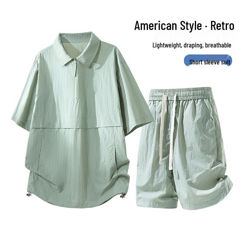 MEDE Men s American Retro Ice Silk Short Set L