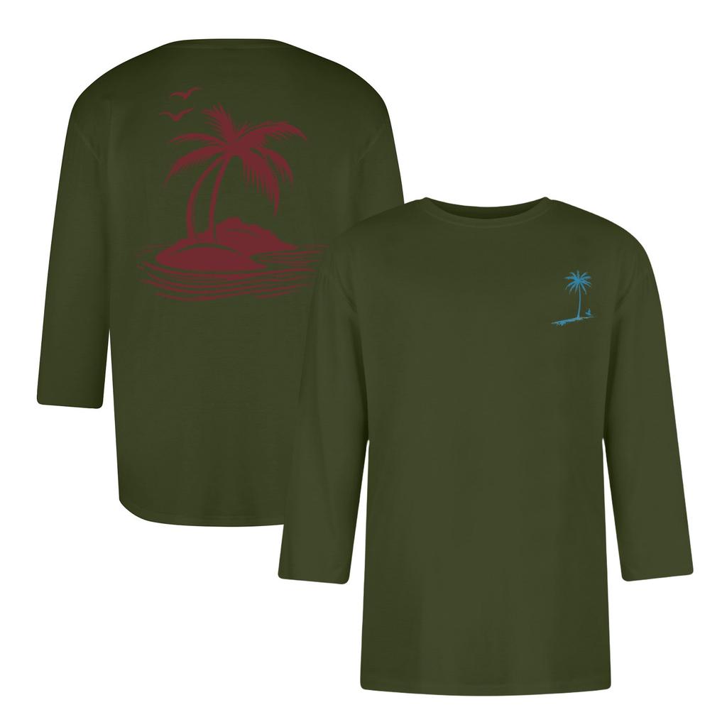 Men's casual and fashionable printed collar three-quarter sleeve top T-shirt