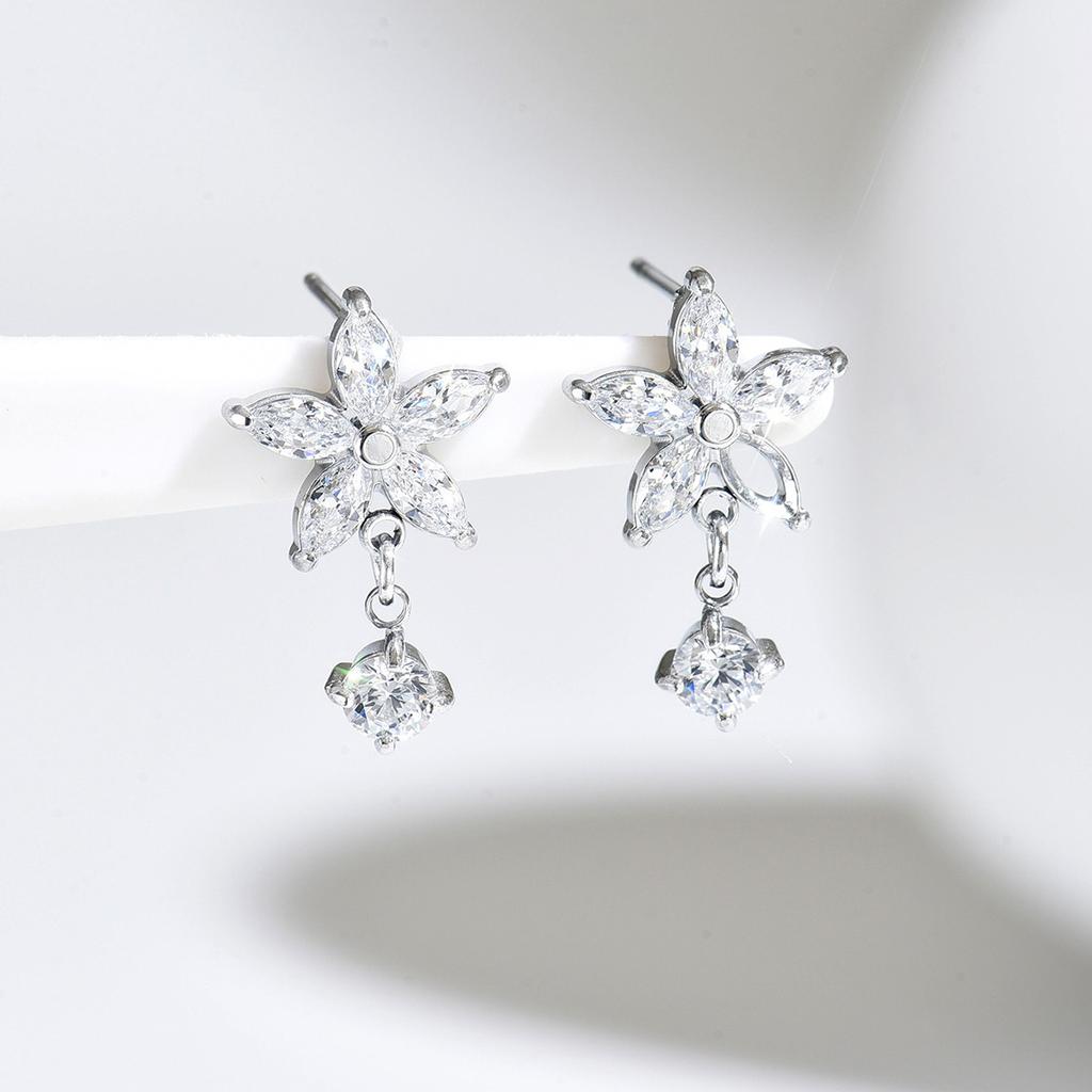 Light Luxury Zircon Flower Earrings Delicate Gentle For Office