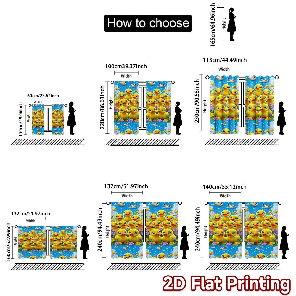 2D FLAT PRINTING 2pcs Curtains (Without Rod) Playful Ducklings and Flowers Modern Contemporary Curtains Semi-Sheer Curtains