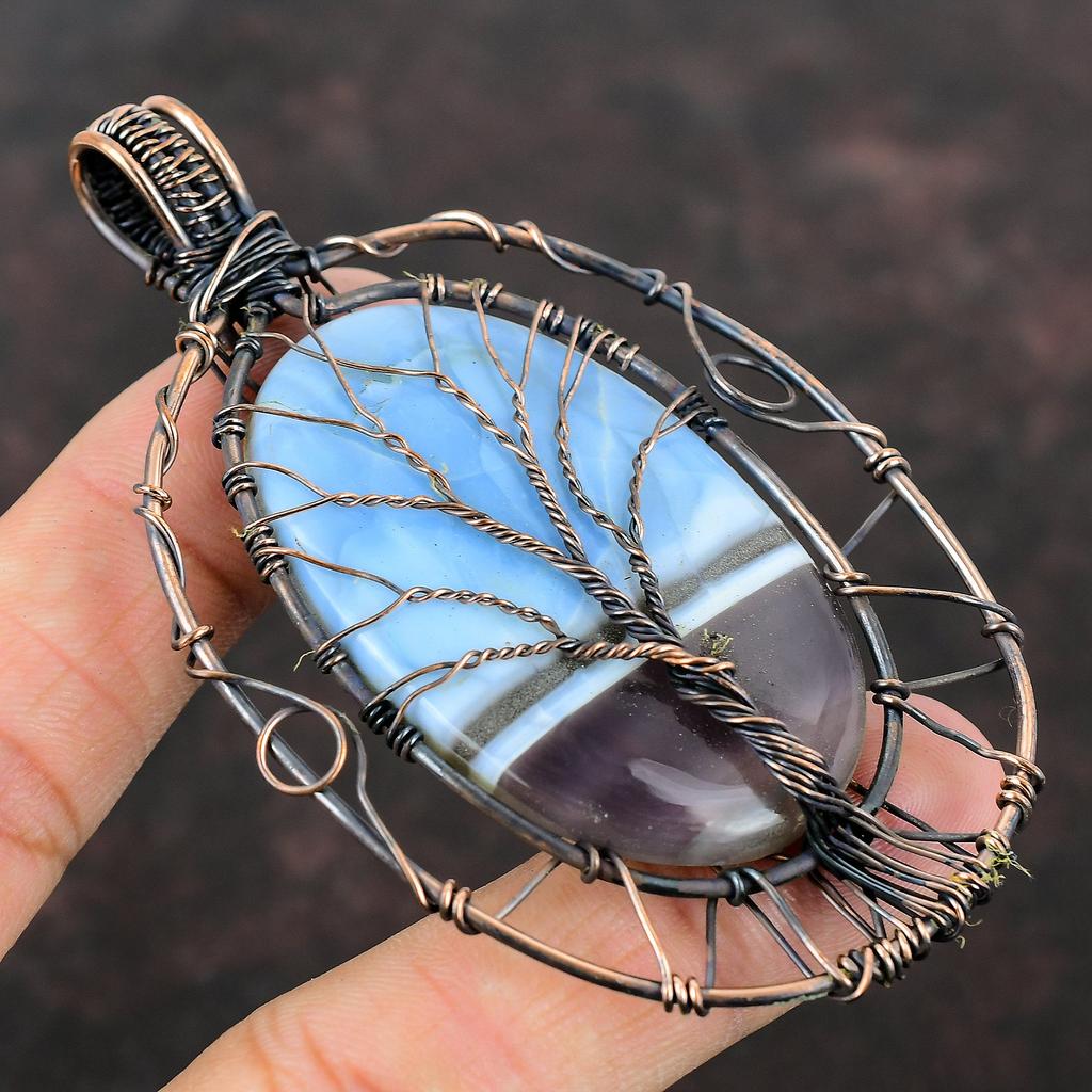 Tree Of Life Owyhee Blue Opal Copper Pendant Wire Wrapped Pendant Handmade Pendant Gemstone Designer Jewelry Tree Of Life Jewelry For Gift
