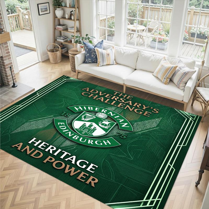 Hibernian FC Design Kristall Samt Teppich Gemütlich Nicht?Rutschfester Teppich mit Aufdruck für Schlafzimmer Wohnzimmer Eingang
