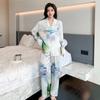 [Hanzhi] New Chinese Pajamas for Women's Spring and Autumn New Ice Silk Long-sleeved Trousers Set, National Style Retro Loungewear